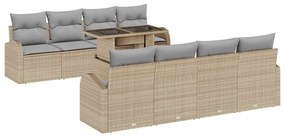 vidaXL Σετ Καναπέ Κήπου 9 Τεμαχίων με Μαξιλάρια σε Μπεζ Πολυ Ράτταν