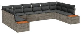 vidaXL Σετ Καναπέ Κήπου με μαξιλάρι 10 pcs Γκρι Πολυ ράταν
