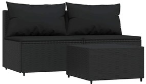 vidaXL Σαλόνι Κήπου Σετ 3 Τεμαχίων Μαύρο Συνθετικό Ρατάν με Μαξιλάρια