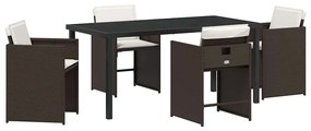 vidaXL Σέτ φαγητού για κήπο με μαξιλάρι 5 pcs Καφέ συνθετικό ρατάν