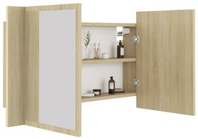 vidaXL Ντουλάπι Μπάνιου με Καθρέφτη &amp; Φωτ. LED Sonoma Δρυς Ακρυλικός