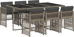 vidaXL Σετ Τραπεζαρίας Κήπου 7 τεμ. Γκρι Συνθ. Ρατάν με Μαξιλάρια