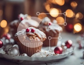 Intra Συλλεκτικό Ξύλινο Παζλ Plywood  4mm - Λαχταριστά Muffins με τσιπ σοκολάτας με διακόσμηση Holly Berry Σε Ξύλινο Κουτί - Διαστάσεις: 10x10 cm – 25 κομμάτια