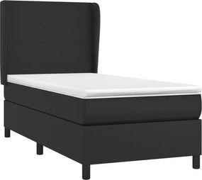 vidaXL Κρεβάτι Boxspring με Στρώμα Μαύρο 90x200εκ. από Συνθετικό Δέρμα