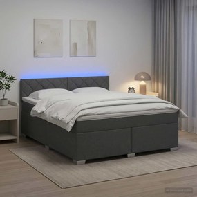 vidaXL Κρεβάτι Box Spring με Στρώμα και LED Σκούρο Γκρι 180 x 200 cm