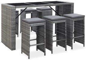 vidaXL Σετ Επίπλων Μπαρ Κήπου 7 τεμ. Γκρι Συνθετικό Ρατάν με Μαξιλάρια