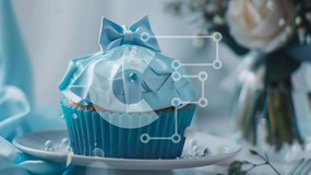 Intra Συλλεκτικό Ξύλινο Παζλ Plywood  4mm - Κομψό Cupcake με Μπλε Φιόγκο Σε Ξύλινο Κουτί - Διαστάσεις: 10x10 cm – 25 κομμάτια