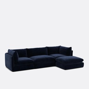 Τριθέσιος αρθρωτός καναπές με πουφ, από μελανζέ πολυεστέρα, MALO