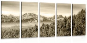 Εικόνα 5 μερών παγωμένα βουνά σε σχέδιο σέπια - 100x50