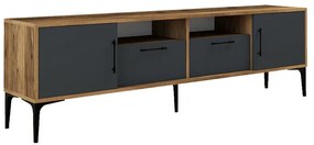 Tv stand Fumomel melamine walnut-dark grey-black 180x35x54cm 180x35x54 εκ.