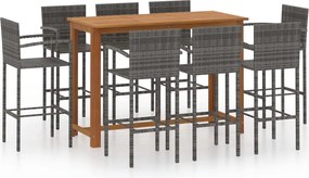 vidaXL Σετ Επίπλων Μπαρ Κήπου 9 τεμ. Γκρι