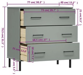 Ντουλάπι OSLO με 3 Συρτάρια Γκρι 77x40x79,5 εκ. Μασίφ Ξύλο - Γκρι