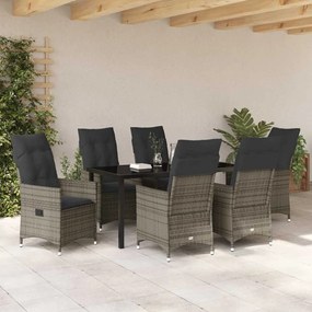 vidaXL Σέτ φαγητού για κήπο με μαξιλάρι 7 pcs Γκρι Πολυ ράταν