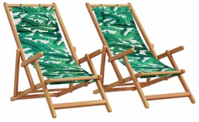 Καρέκλες Παραλίας Πτυσσόμενες 2 τεμ. Σχέδιο Ύφασμα & Μασίφ Ξύλο