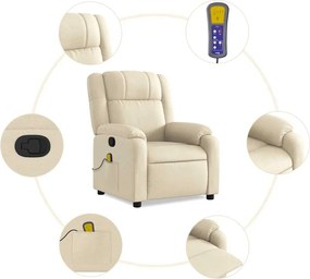 vidaXL Πολυθρόνα Μασάζ Ανακλινόμενη Κρεμ Υφασμάτινη