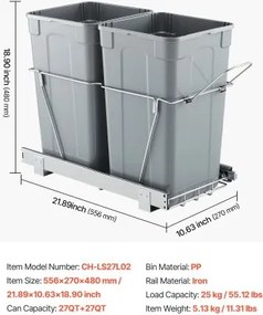 VEVOR Double Pullout Waste Container Under Cabinet Kitchen Bin Trash Can