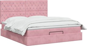 vidaXL Κρεβάτι Ottoman με Στρώμα και LED Ροζ 140 x 190 cm Βελούδο