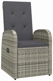 vidaXL Σέτ φαγητού για κήπο με μαξιλάρι 7 pcs Γκρι συνθετικό ρατάν