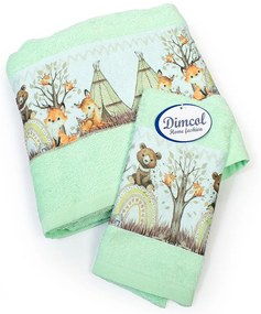 Πετσέτες Βρεφικές Forest Animals 337 (Σετ 2τμχ) Mint DimCol Σετ Πετσέτες 70x140cm 100% Βαμβάκι