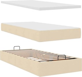 vidaXL Οθωμανικό Κρεβάτι με Στρώματα Κρέμα 160x200cm Ύφασμα