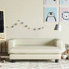 Καναπές Παιδικός με Υποπόδιο Κρεμ 100 x 50 x 30 εκ. Συνθ. Δέρμα - Κρεμ