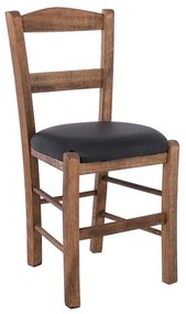 ΣΥΡΟΣ Καρέκλα Οξιά Βαφή Εμποτισμού Καρυδί, Κάθισμα Pu Μαύρο  41x45x88cm [-Καρυδί/Μαύρο-] [-Ξύλο/Ψάθα-] Ρ950,Ε2Τ
