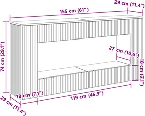 vidaXL Τραπέζι κονσόλας Ριγέ Καπνιστή Δρυς 155 x 29 x 74 εκ.