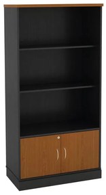 WOODWELL ΒΙΒΛΙΟΘΗΚΗ-Α Γραφείου, 3 Ράφια - Ντουλάπι Δίφυλλο, Απόχρωση Dark Grey - Cherry 80x40x172cm ΕΟ124,7