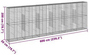 Συρματοκιβώτιο με Κάλυμμα 600x50x200εκ. από Γαλβανισμένο Χάλυβα - Ασήμι