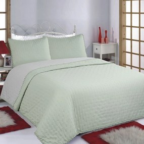 Κουβερλί Μονό (Σετ 170x240) 2 Όψεων Silk Fashion Pon Pon Mint-Grey