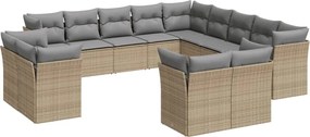 vidaXL Σετ Καναπέ Κήπου 13τεμ Μπεζ Συνθ. Ρατάν με Μαξιλάρια