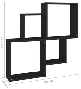 vidaXL Ράφι Κύβος Τοίχου Μαύρο 80 x 15 x 78,5 εκ. από Επεξ. Ξύλο