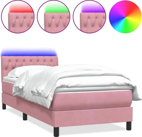 vidaXL Κρεβάτι Boxspring με Στρώμα &amp; LED ροζ 90x210 εκ. Βελούδινο