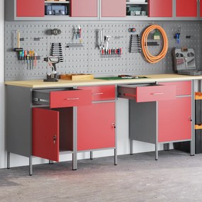 vidaXL Σετ 4 τεμαχίων ντουλάπας και τραπέζι σε κόκκινο, από επεξεργασμένο ξύλο και ατσάλι