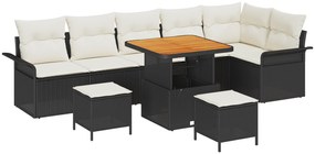 vidaXL 9 Τεμαχίων Σετ Καναπέ Κήπου με Μαξιλάρια Μαύρο Πολυ Ρατάν Ακακία