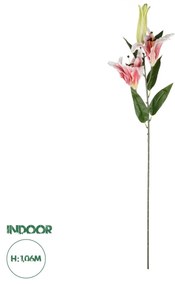 GloboStar® Artificial Garden PINK LILLY BRANCH 21313 Τεχνητό Διακοσμητικό Κλαδί Ροζ Κρίνο Y106cm