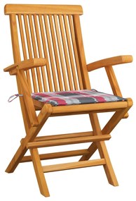vidaXL Καρέκλες Κήπου 2 τεμ. Μασίφ Ξύλο Teak με Κόκκινα Καρό Μαξιλάρια
