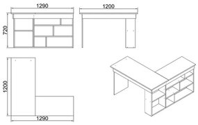 Γραφείο γωνιακό Rosaline pakoworld λευκό-oak 120x129x72εκ