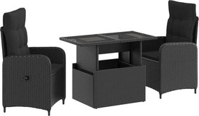 vidaXL Σετ Εξωτερικής Τραπέζης 3 τμχ. Μαύρο 100 x 55 x 73 cm