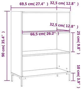 Βιβλιοθήκη Λευκή 69,5 x 32,5 x 90 εκ. από Επεξεργασμένο Ξύλο - Μαύρο