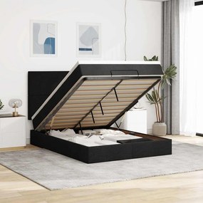 VidaXL Οθωμανικό κρεβάτι με στρώμα & LEDs Μαύρο 140x190 cm Ύφασμα