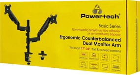 POWERTECH βάση γραφείου για 2x οθόνες PT-1628, 17-32", έως 9kg