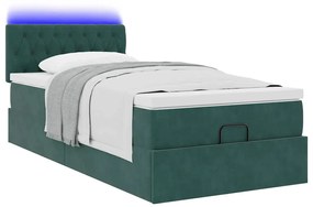 vidaXL Οθωμανικό κρεβάτι με στρώμα & LEDs Dark Green 90x190cm Velvet