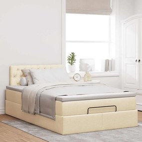 vidaXL Οθωμανικό κρεβάτι με στρώμα &amp; LEDs Cream 120x190cm ύφασμα