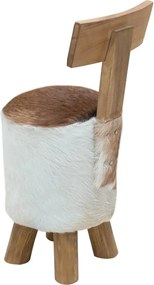 vidaXL Σκαμπό από Δέρμα Κατσίκας και Μασίφ Ξύλο Teak