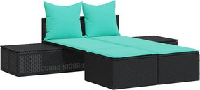 VidaXL Διπλή Ξαπλώστρα με Μαξιλάρια από Μαύρο Συνθετικό Ρατάν