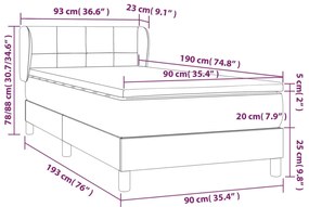 vidaXL Κρεβάτι Boxspring με Στρώμα Κρεμ 90x190 εκ.Υφασμάτινο