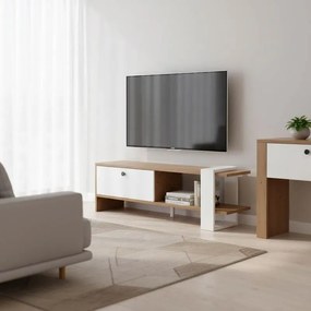 Έπιπλο τηλεόρασης Salon χρώμα καρυδί-λευκό 120x25x37εκ 120x25x37 εκ.