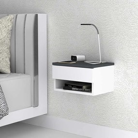 Κομοδίνο επιτοίχιο Mary Megapap χρώμα ανθρακί - λευκό 40x30x23εκ.