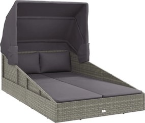 vidaXL Ξαπλώστρα με Πτυσσόμενη Οροφή Γκρι 200x114x128 εκ. Συνθ. Ρατάν